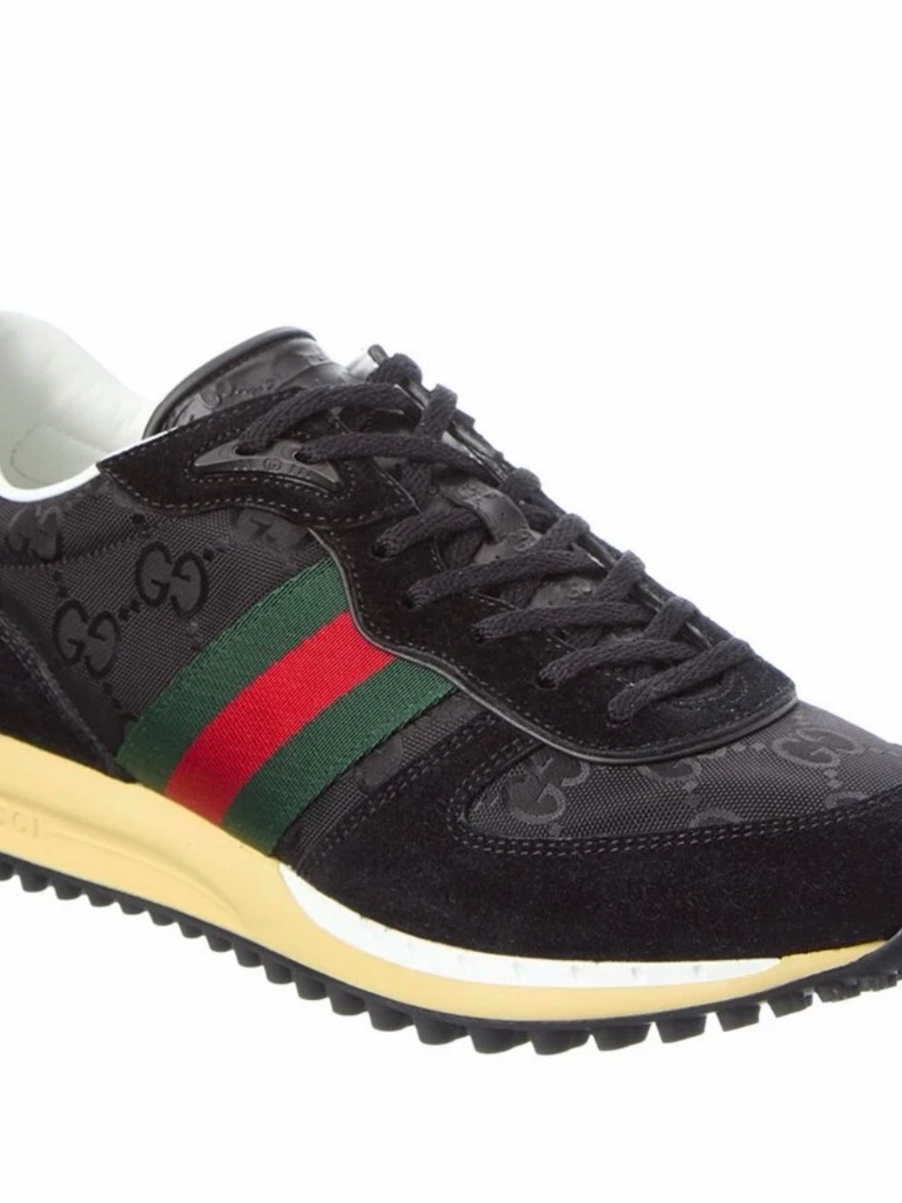 Gucci Black Runner Sneaker with Green and Red Web (size 7, men’s in USA)